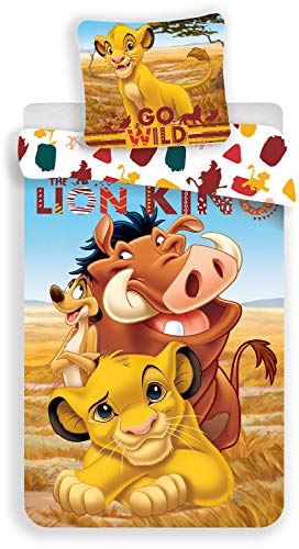 LesAccessoires Juego de ropa de cama del Rey León, funda nórdica de 140 x 200 cm y funda de...