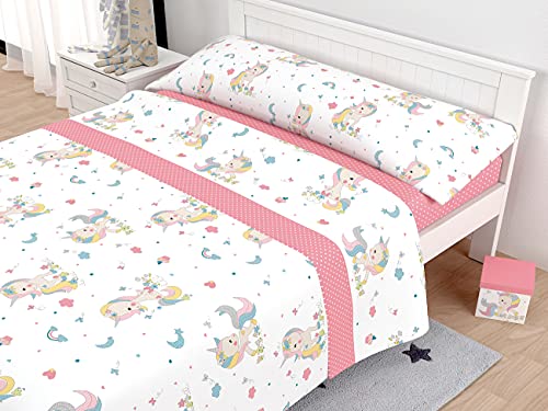 Liniva Home - Juego de Sábanas Infantil Algodón/Poliéster - Modelo Unicornio (Rosa, 90 cm)