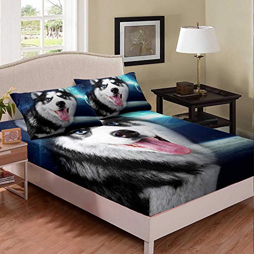 Homewish Juego de s&aacute;banas Husky para ni&ntilde;os, tama&ntilde;o doble, planeta Tierra, cachorro, s&aacute;bana...