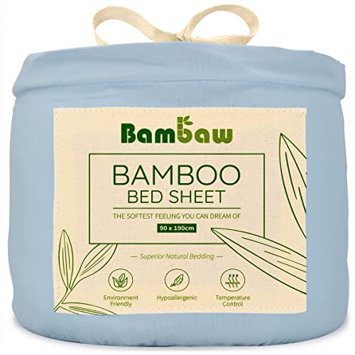 S&aacute;bana Bajera de Bamb&uacute; | Azul Claro - 90x190 cm | Suave y Lujosa | Fitted Sheet | Tejido de...