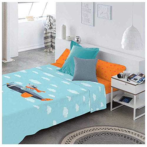 COTTON ARTean Juego de sabanas Infantil/Juvenil Aviador Cama de 105 x 190/200. 100% ALGODÓN.