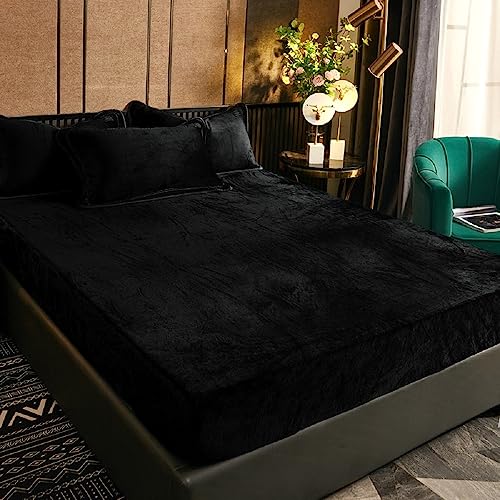 Sábana bajera de forro polar 90 x 200 cm, 30 cm, color negro, invierno, tacto cachemir, franela,...