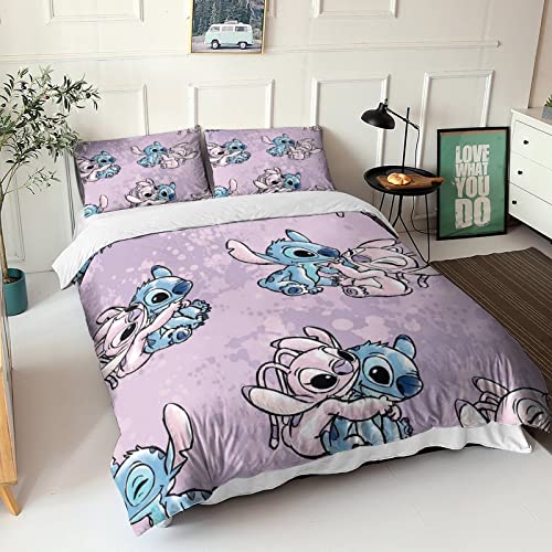 Stitch Ropa De Cama 3 Piezas Stitchs Funda Nórdica Sábana Encimera Funda De Almohada con Cierre De...