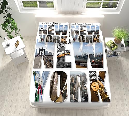 XCQHZYQ Sabanas Bajeras 150x190 cm Ajustables Paisaje De Nueva York Sabana Bajera Suave C&oacute;modo Cama...