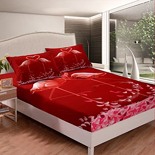 Juego de s&aacute;banas de flamenco, juego de ropa de cama de flamenco tropical para ni&ntilde;os y ni&ntilde;as,...