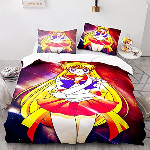 LKFFHAVD Sailor Moon Ropa de cama infantil, impresi&oacute;n digital 3D, microfibra, funda n&oacute;rdica con...