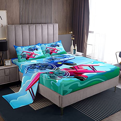 Juego de s&aacute;banas de avi&oacute;n para aviones, s&aacute;bana bajera ajustable para ni&ntilde;os y ni&ntilde;as, 3D, dise&ntilde;o...