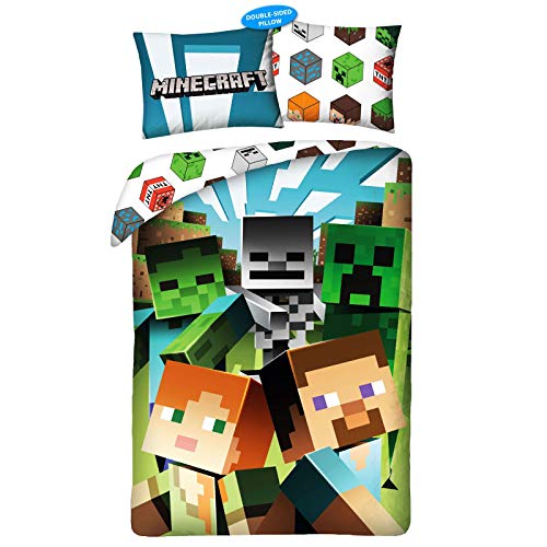 Halantex Minecraft Juego de Cama, Funda N&oacute;rdica, 140x200cm