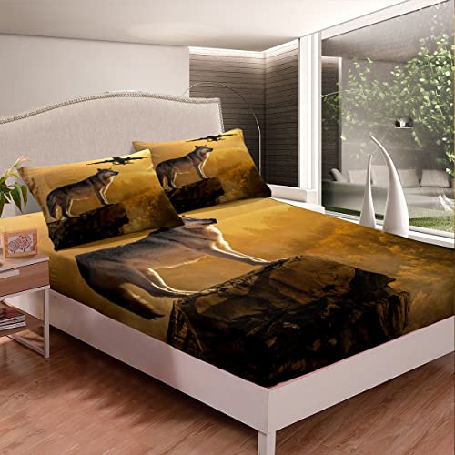 Juego de s&aacute;banas de lobo con patr&oacute;n de animales de safari, s&aacute;bana bajera para avi&oacute;n para ni&ntilde;os...