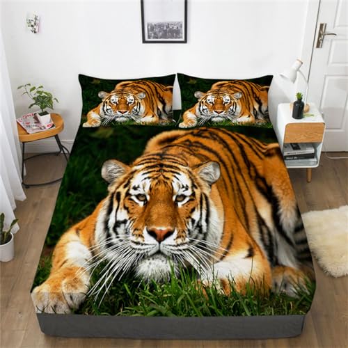 Sabana Bajera 135x190 C&eacute;Sped Verde Sabanas Cama Tigre Juego de Sabanas Ajustable Suaves, Elastico...