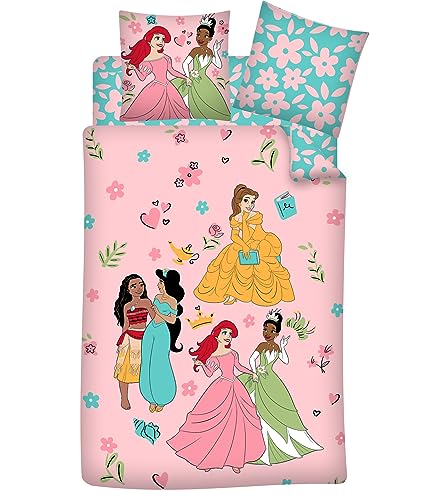 Aymax Princesas Disney - Juego de cama de 3 piezas, 100% algodón, funda nórdica de 140 x 200 cm +...