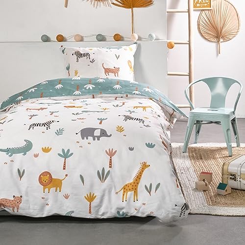 Juego de cama de 3 piezas animales salvajes, 100% algodón de 57 hilos, funda nórdica de 140 x 200...