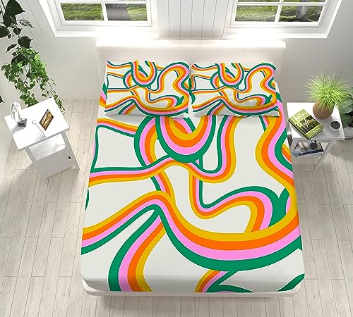 SáBana Bajera 90x190 cm, Rayas Colores Dibujos Animados DiseñO Banda EláStica 30 cm Profundidad,...