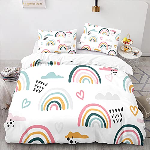 ZZASW Juego De Cama Arco&iacute;ris Ropa De Cama Infantil con Cremallera Funda Nordica 135X200 Cm + 2...