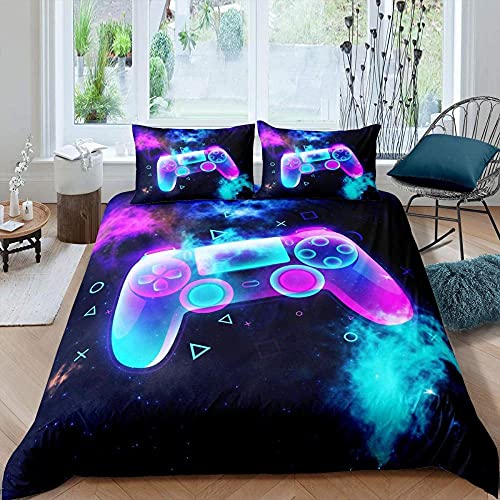HUA5D Juego De Ropa de Cama Infantil 90, 135x200, Gaming Niño Negro Gamepad Cuadro, Microfibra,...