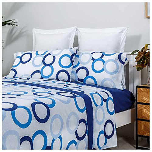 COTTON ARTean Juego de sabanas POPY Azul Cama de 90 x 190/200.