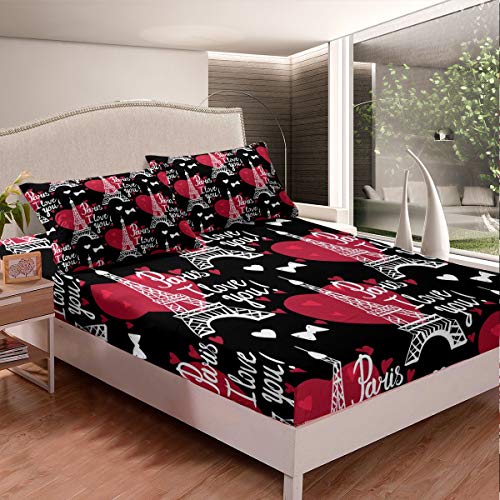 Juego de s&aacute;banas con dise&ntilde;o de Torre Eiffel y Estilo rom&aacute;ntico de Par&iacute;s para ni&ntilde;os, Adultos,...