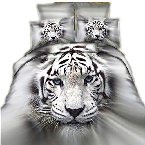 CHAOSE Juego de S&aacute;banas Tigre Blanco Funda N&oacute;rdica de Algod&oacute;n y Poli&eacute;ster 3 Piezas (1 Funda...