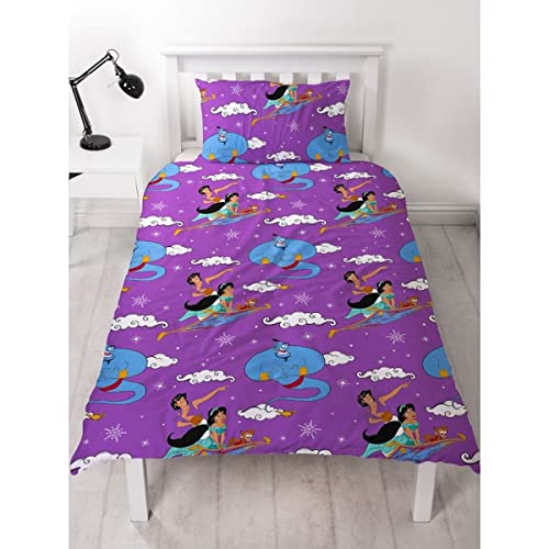 Aladdin s Disney - Funda de edredón individual | Ropa de cama reversible de dos caras con licencia...