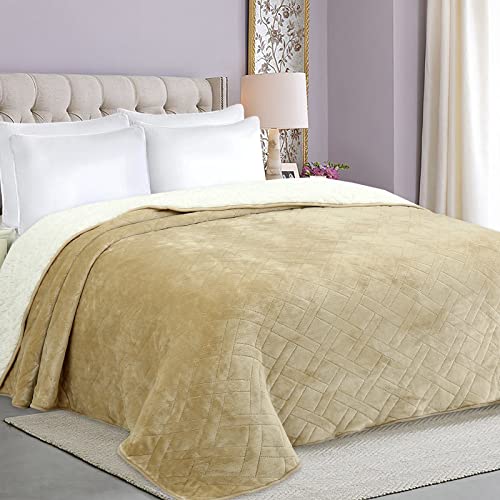 HARADECO-Manta para Cama 150/160 de Borrego Sherpa, Acolchado Relleno Ligera, Manta Franela...