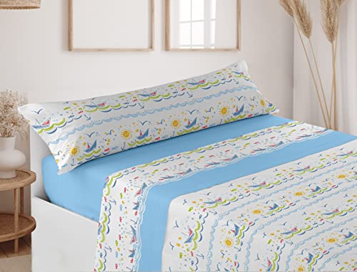 HaraDeco S&aacute;bana Infantil Cama 105x190/200cm, Juego de 3 Piezas, 100% Microfibra(Barcos, Cama 105)
