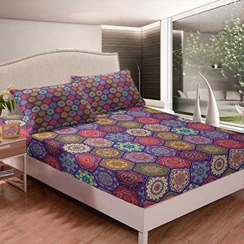 Juego de s&aacute;banas bajeras con mandala, dise&ntilde;o floral, estilo bohemio, transpirable, hippie,...