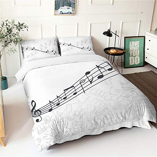 Chickwin Juego de Ropa de Cama 3D, Nota Musical Estampado Juego de Ropa de Cama 3 Piezas con Funda...