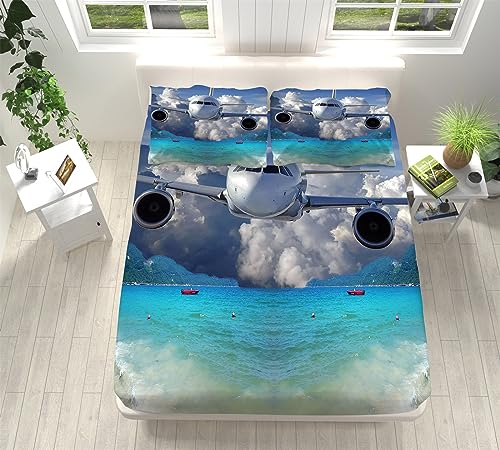 S&aacute;Bana Bajera 90x190 cm, Avion Aviacion Dise&ntilde;O Banda El&aacute;Stica 30 cm Profundidad, S&aacute;banas Bajeras...