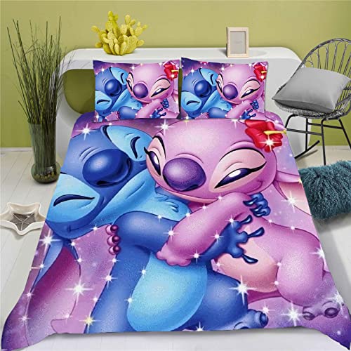 SMNVCKJ Ropa de cama para adolescentes Lilo y Stitch Ropa de cama de dibujos animados microfibra 3D...