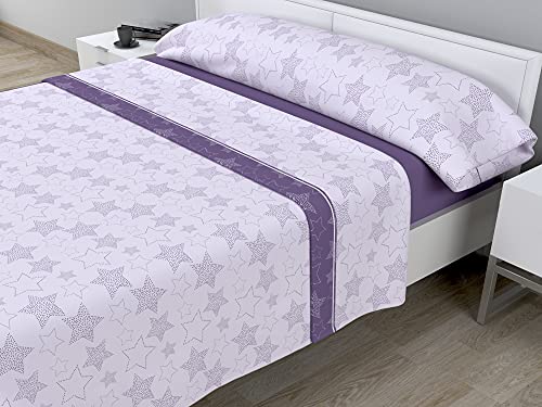 Juego de s&aacute;banas t&eacute;rmicas de Pirineo - 3 Piezas - 110 Gr/m2 - Mod. Sky (Morado, Cama de 105 cm...