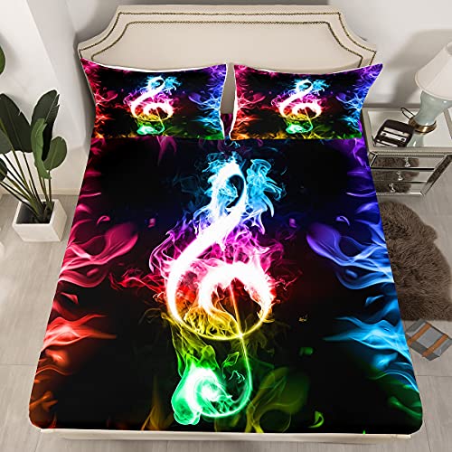 Juego de s&aacute;banas de m&uacute;sica colorida para ni&ntilde;os y ni&ntilde;as, juego de s&aacute;banas de m&uacute;sica rock, juego...