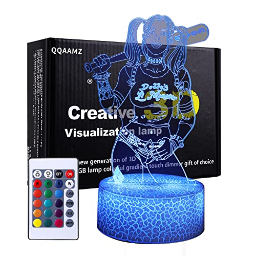 QQAAMZ Anime Harley Quinn 3d Led Luz De Noche 16 Colores Usb Touch Lampada De Control Remoto Monster...