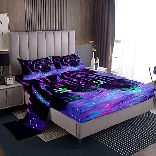 Loussiesd Juego de s&aacute;banas de Tigre Galaxy para ni&ntilde;as y ni&ntilde;os, Elegante, Color Morado, Cielo...