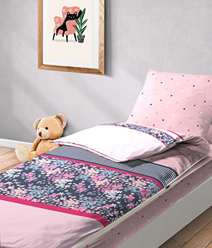 Bleu Câlin Caradou Lucile RARC90 Juego de sábanas y Fundas de Almohada, algodón, Rosa y Azul...