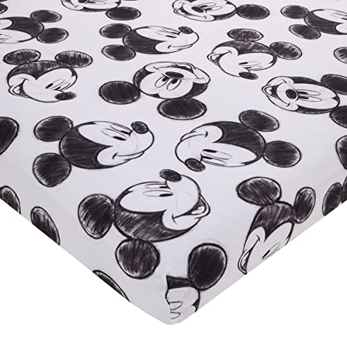 Disney Mickey Mouse - S&aacute;bana bajera ajustable para cuna de Mickey Mouse en blanco y negro