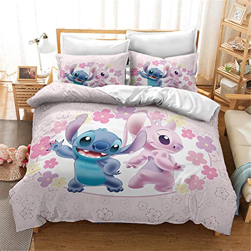Goplnma Juego de ropa de cama infantil Lilo & Stitch, 3D Anime dibujos animados, juego de funda...