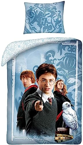 Juego de ropa de cama de algodón 140 x 200 cm + 70 x 90 cm con diseño de Harry Potter Hedwiga