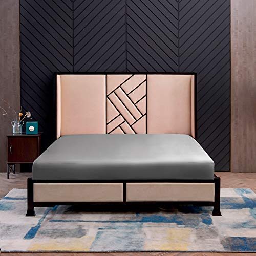 THXSILK Sábana bajera de seda de 200 x 220 cm, sábana bajera de seda gris, 100 % pura de 19...