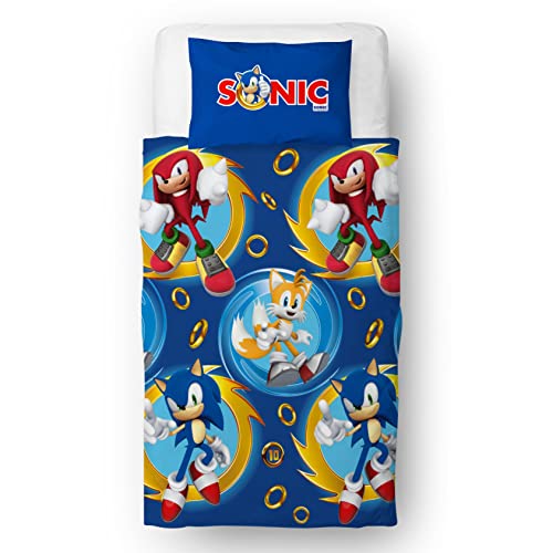 Sonic The Hedgehog Juego de Funda de edredón para Cama Individual con diseño Oficial, Reversible,...