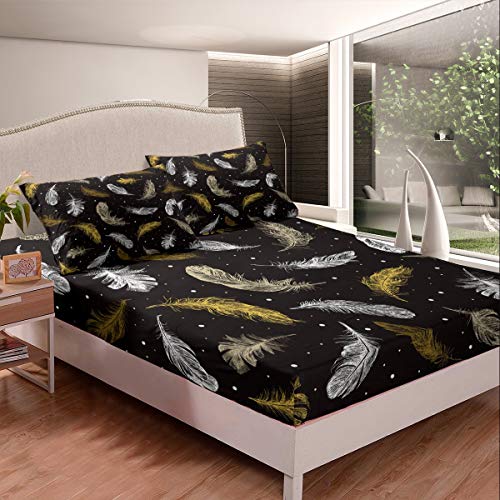 Juego de s&aacute;banas de plumas de pavo real con plumas de pavo real, tama&ntilde;o individual, juego de...