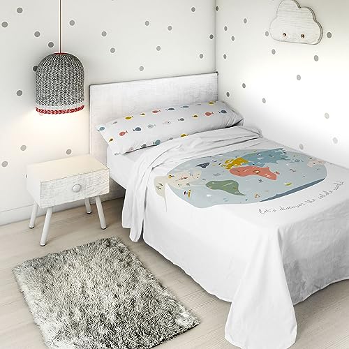 HACIENDO EL INDIO Juego de s&aacute;banas Mapamundi Cama 105