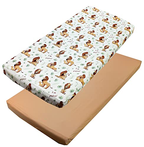 TupTam Sábana Ajustable para Cuna Bebé 2 Pack, León/Marrón/Verde, 70 x 140 cm