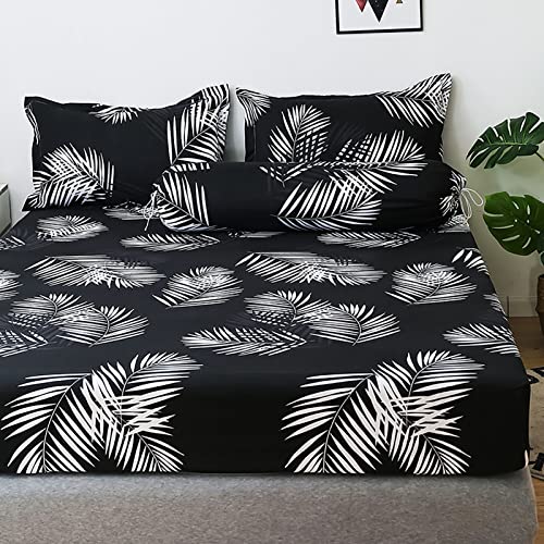 S&aacute;bana Bajera Ajustable de Flores, Sabanas de Cama con Patr&oacute;n de Hojas Tropicales, 135x190x25 cm,...
