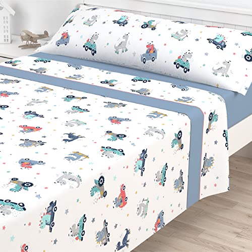 Victorio & Lucchino Juego de Sábanas Infantiles Dinos (Cama 90cm, Celeste)