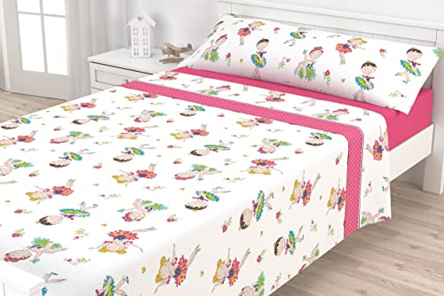 Liniva Home - Juego de S&aacute;banas Infantiles Algod&oacute;n/Poli&eacute;ster - Modelo Bailarina - Rosa, Cama 90 cm