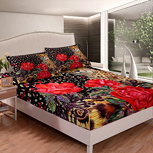 Juego de s&aacute;banas de leopardo para ni&ntilde;as, juego de s&aacute;banas de guepardo rosa para ni&ntilde;os y mujeres,...