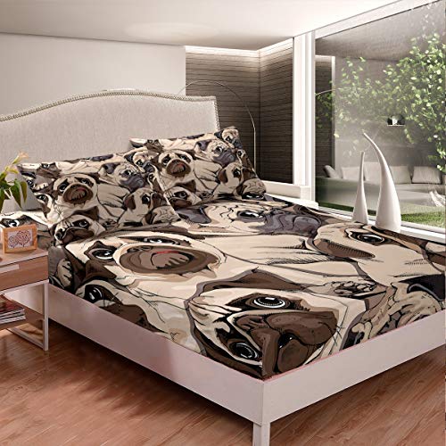 Juego de Cama con dise&ntilde;o de Perro Carlino, dise&ntilde;o de Dibujos Animados de Animales, s&aacute;bana Bajera...