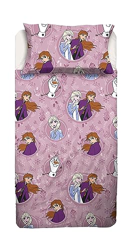 Frozen - Sábana Bajera para Cama Cuadrada y Media, sábana encimera, Funda de Almohada, Rosa,...