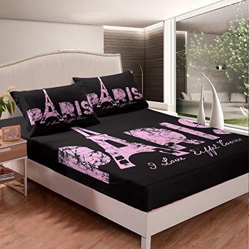 Chic Paris - Juego de sábanas con diseño de Torre Eiffel para niños y niñas y Mujeres