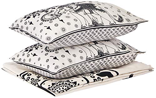 Exotic India - S&aacute;bana Bajera con Estampado de &aacute;rbol de la Vida y Elefante Real, Color Blanco, 2 m...